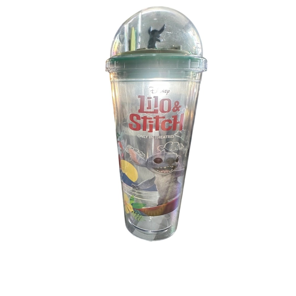 Disney Lilo & Stitch Movie Promo Tumbler Cup Snow Globe Lid Stitch Figure Ohana